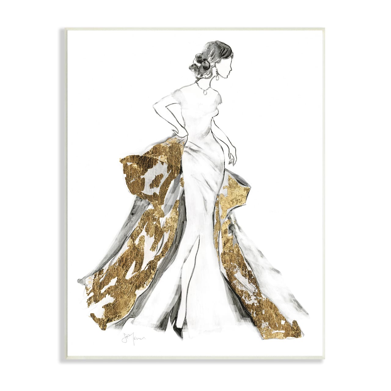 Stupell Industries Elegant Fashion Female Glam Coat Evening Dress Wall Plaque